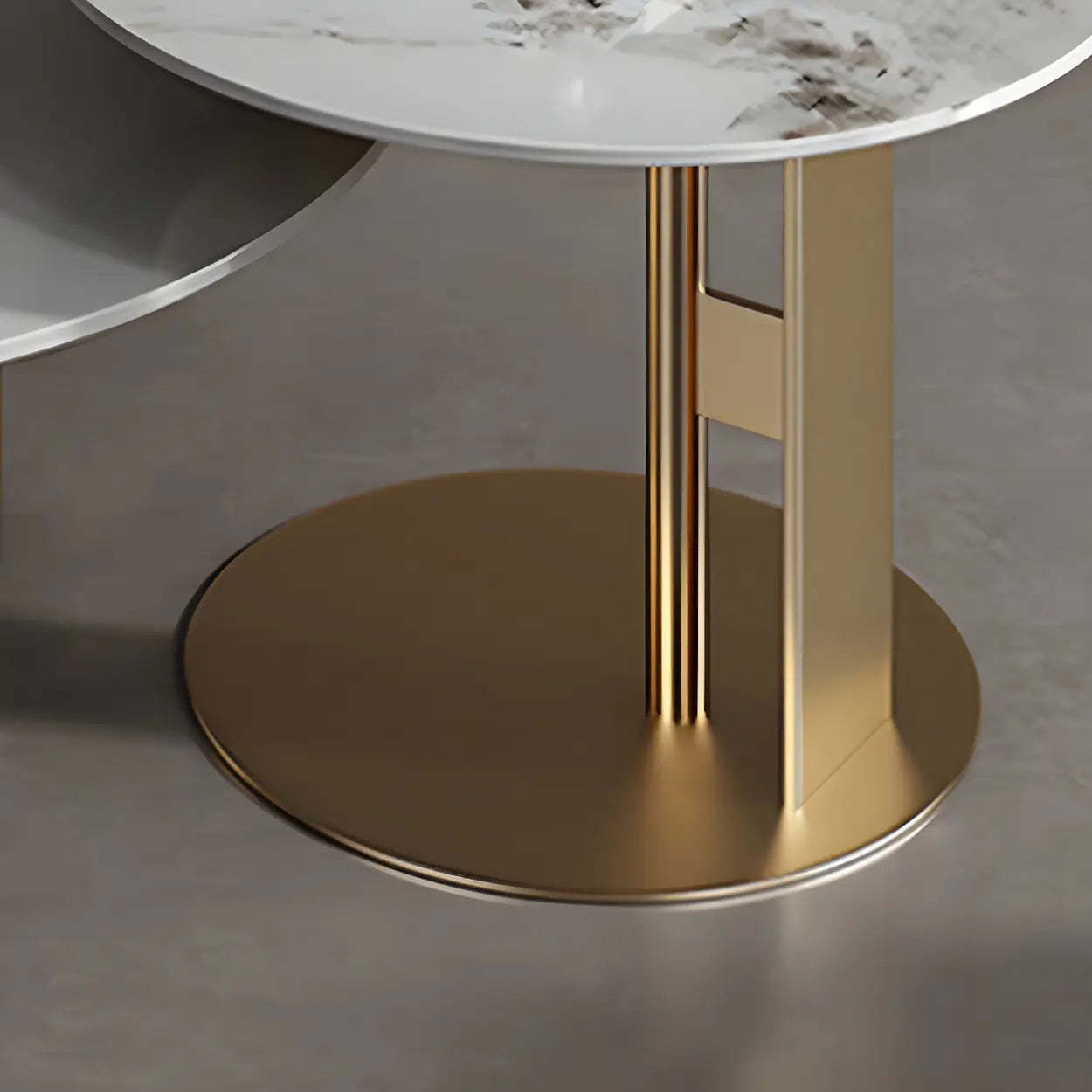 Black Round Stone-Top Metal Nesting Coffee Table