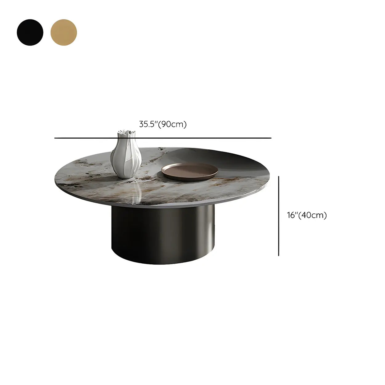 Black Round Stone-Top Metal Nesting Coffee Table