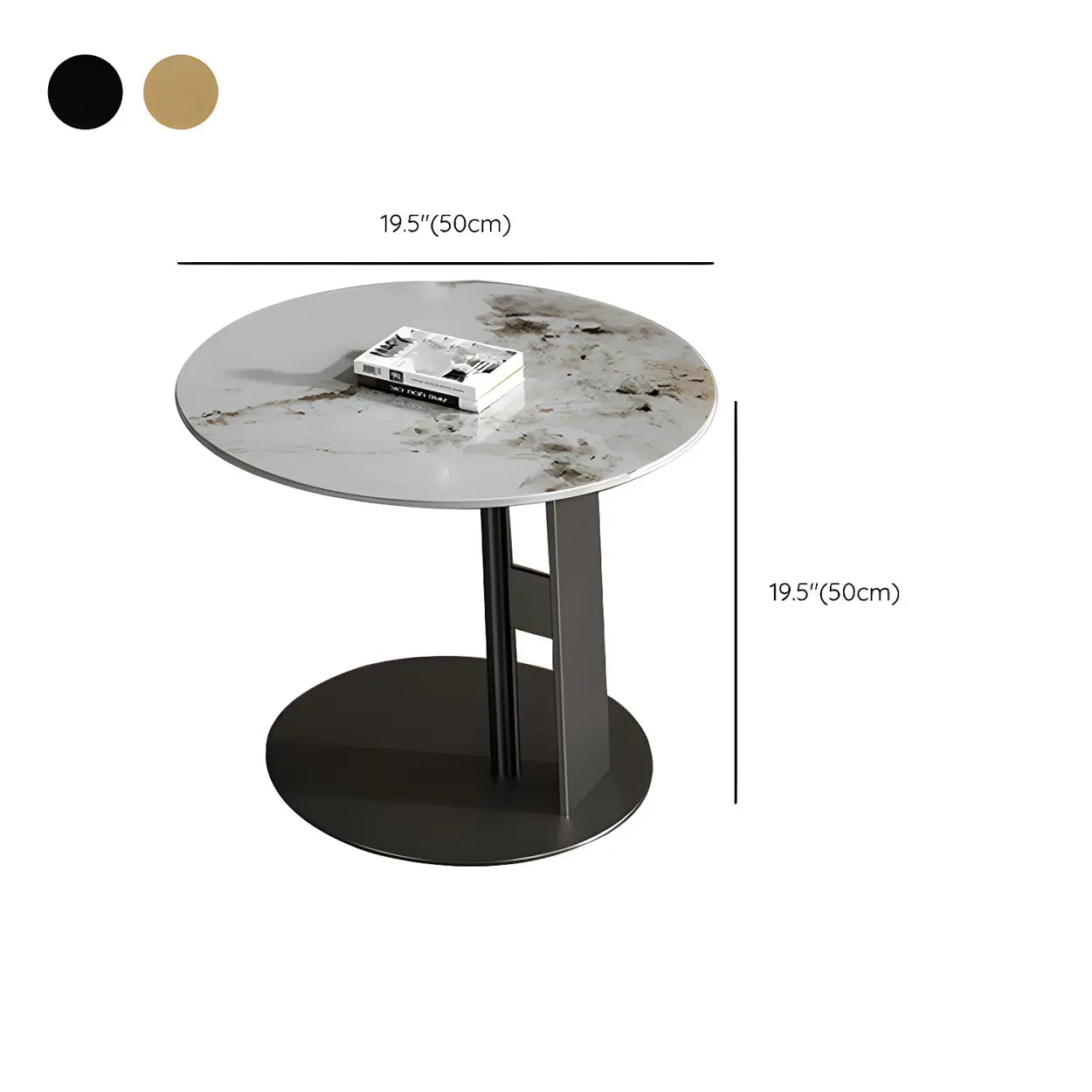 Black Round Stone-Top Metal Nesting Coffee Table