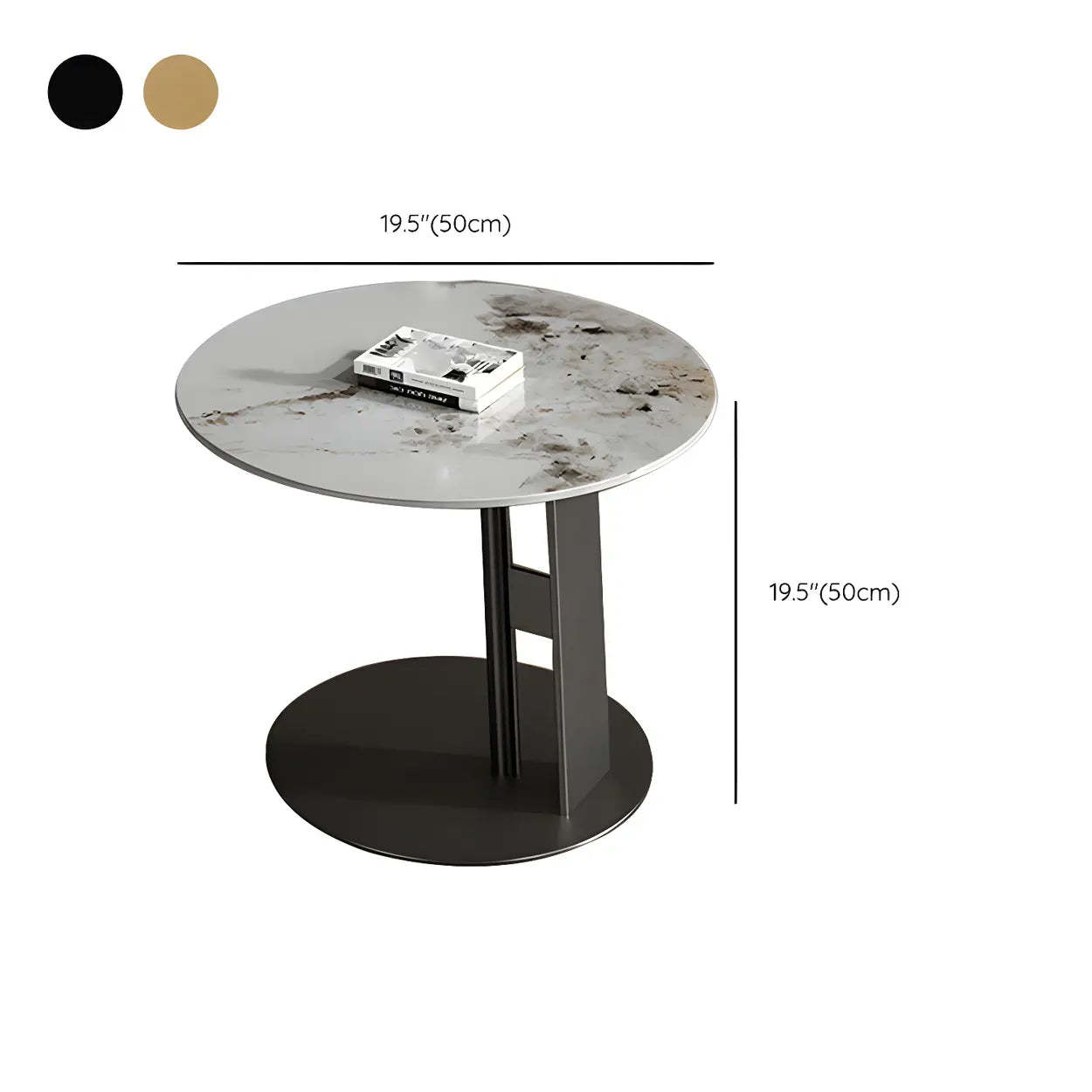 Black Round Stone-Top Metal Nesting Coffee Table