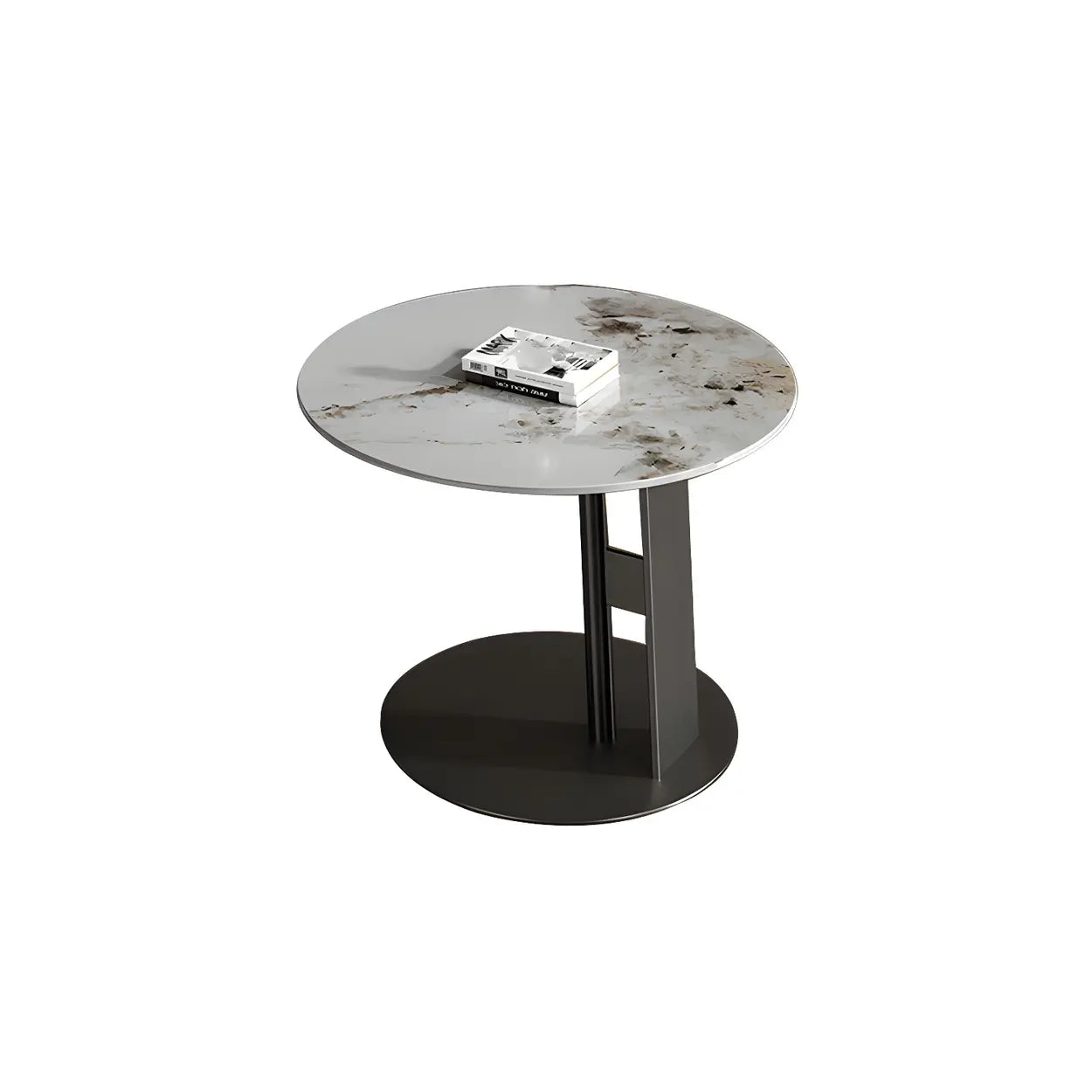 Black Round Stone-Top Metal Nesting Coffee Table — Gold