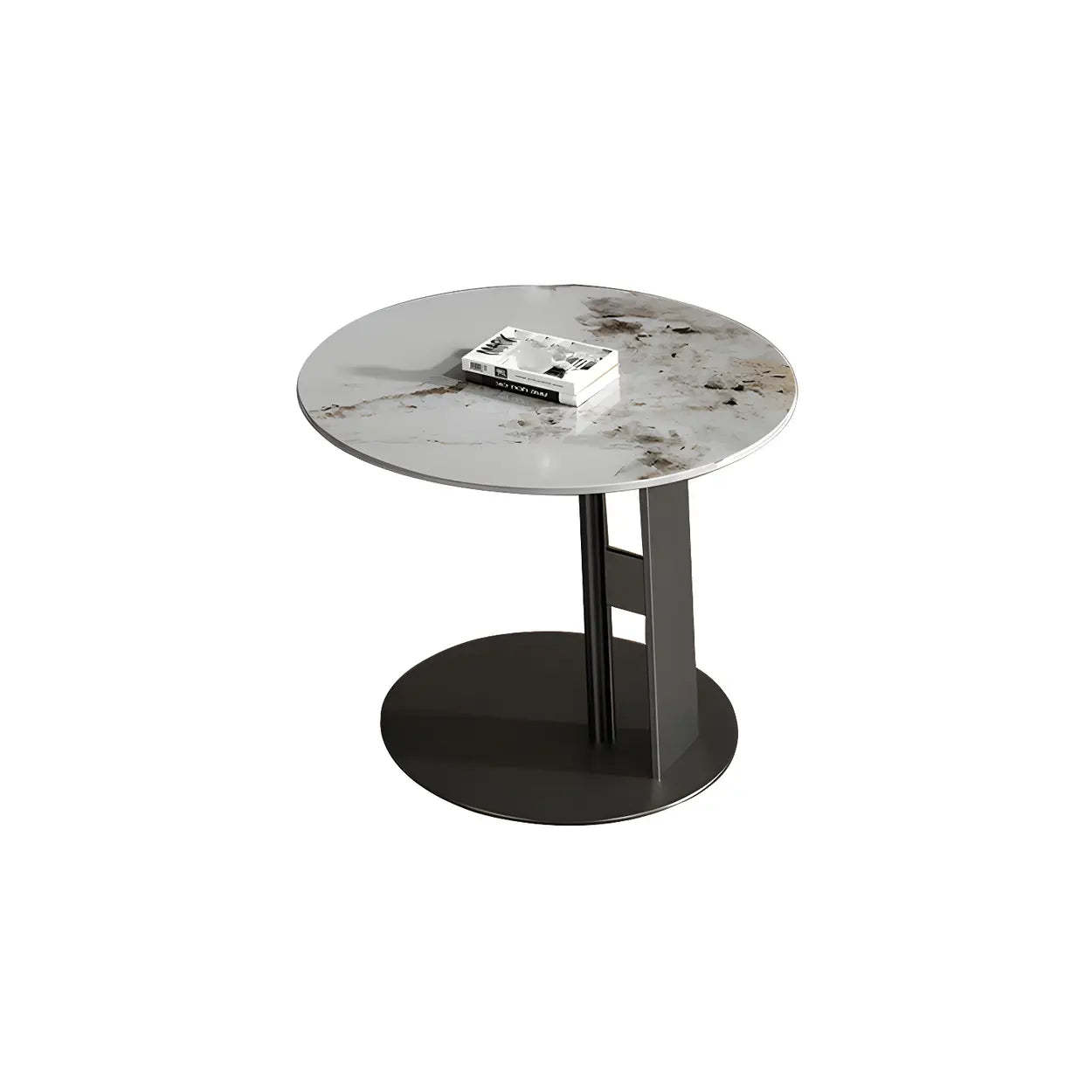 Black Round Stone-Top Metal Nesting Coffee Table — Gold