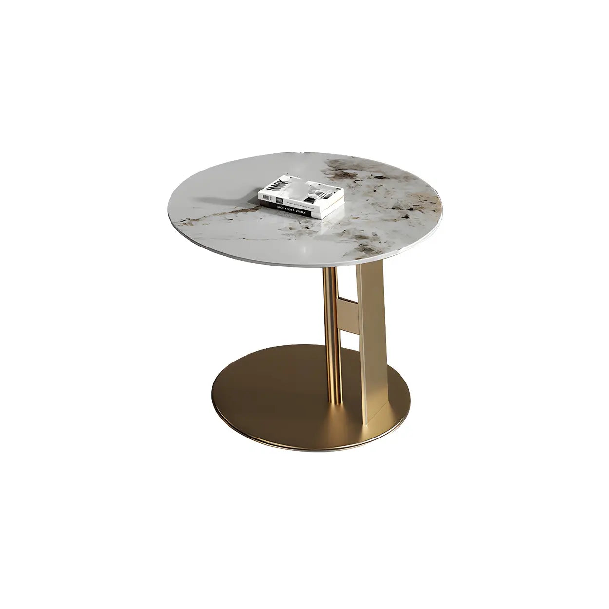 Black Round Stone-Top Metal Nesting Coffee Table — Black