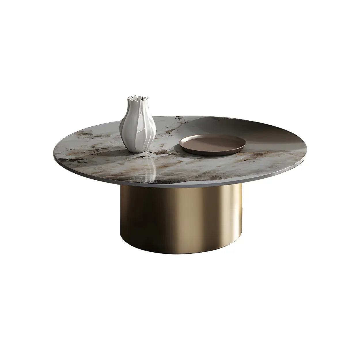 Black Round Stone-Top Metal Nesting Coffee Table — Black