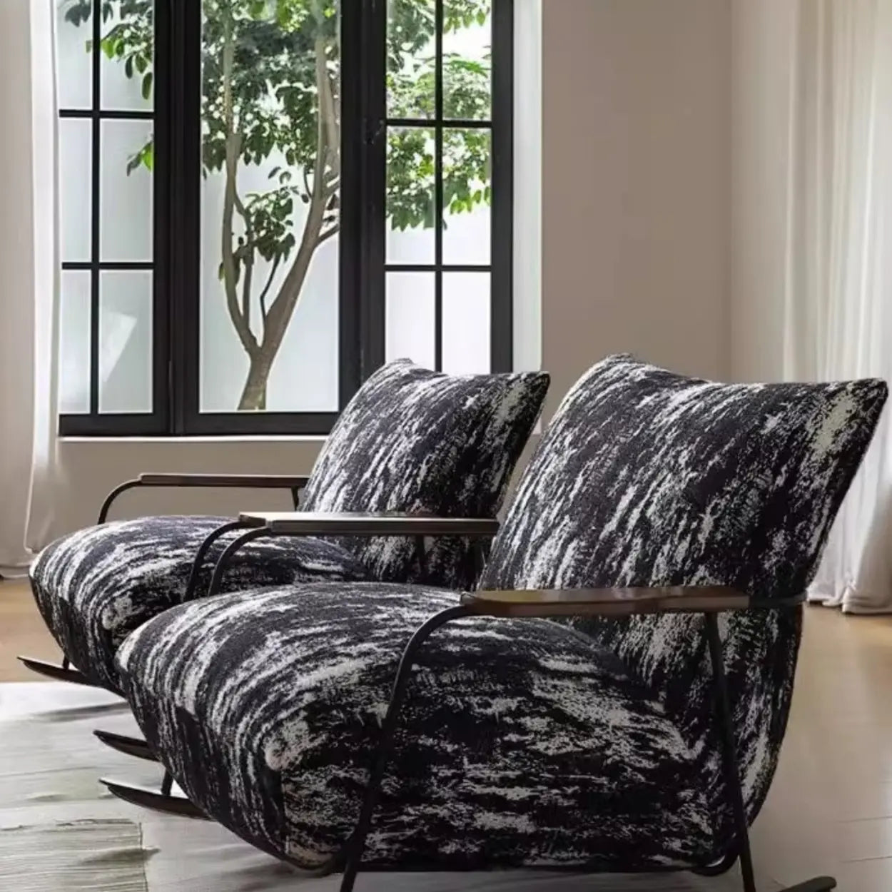 Black Scratch-Resistant Upholstered Rocking Chair — Black