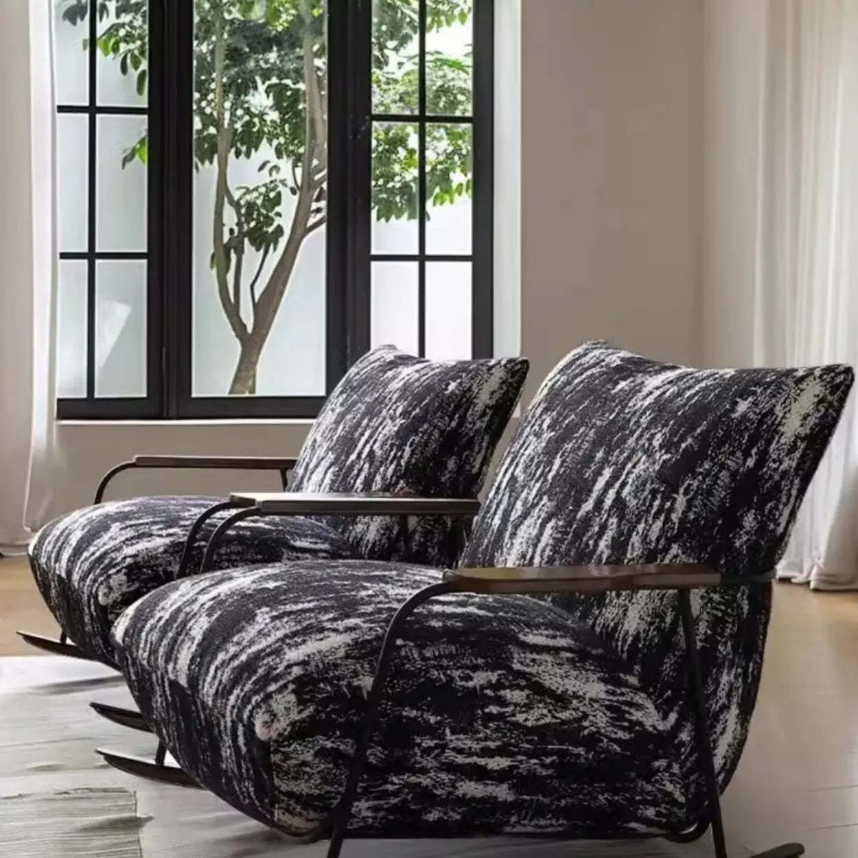 Black Scratch-Resistant Upholstered Rocking Chair — Black