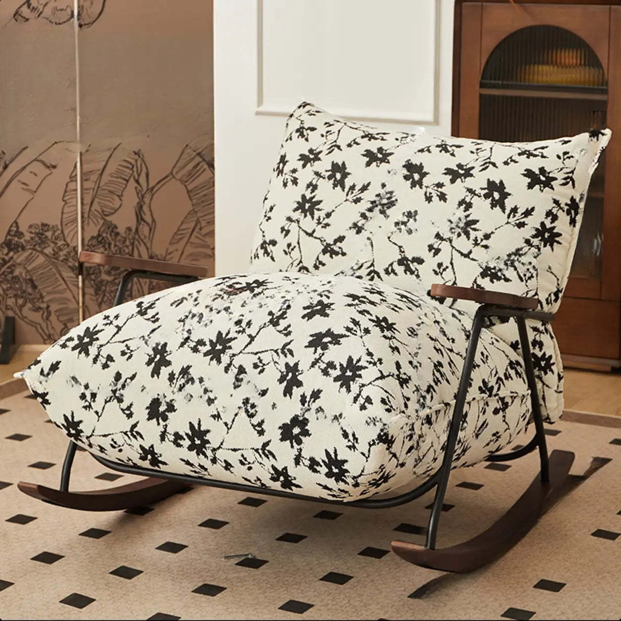 Black Scratch-Resistant Upholstered Rocking Chair