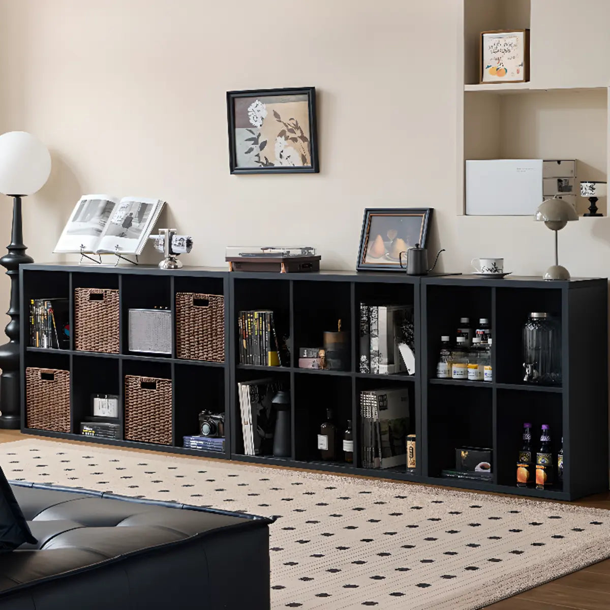 Black Closed Multifunctional Wood Wide Bookcase