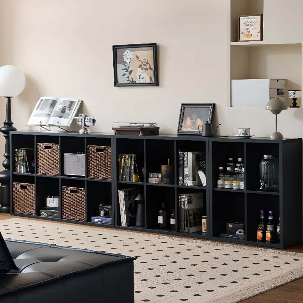 Black Closed Multifunctional Wood Wide Bookcase