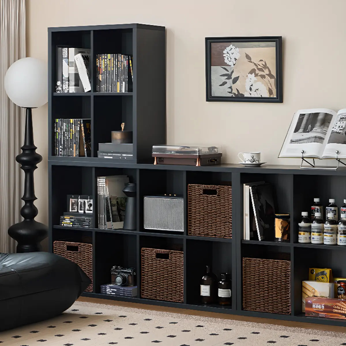 Black Closed Multifunctional Wood Wide Bookcase