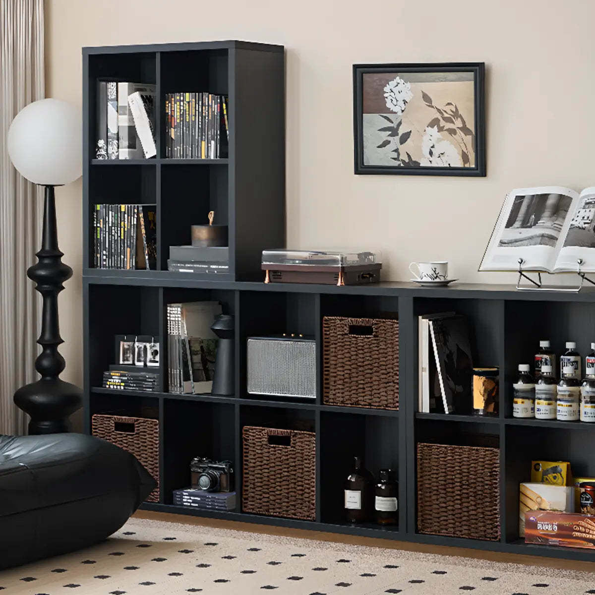 Black Closed Multifunctional Wood Wide Bookcase