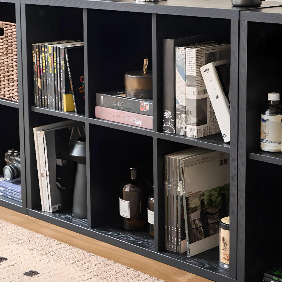 Black Closed Multifunctional Wood Wide Bookcase