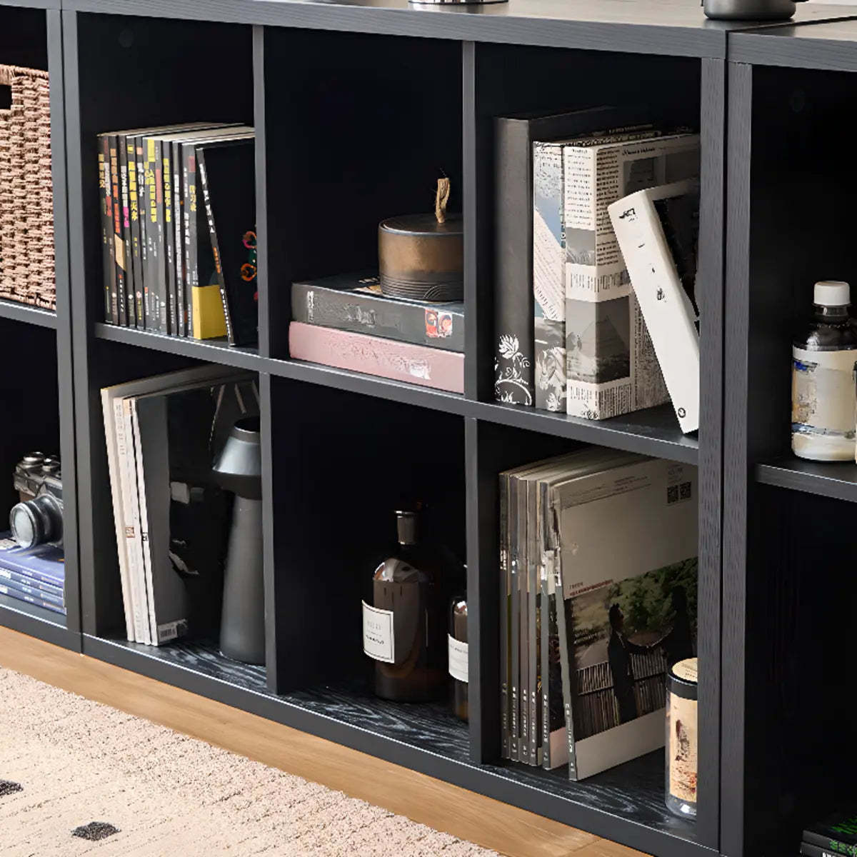 Black Closed Multifunctional Wood Wide Bookcase