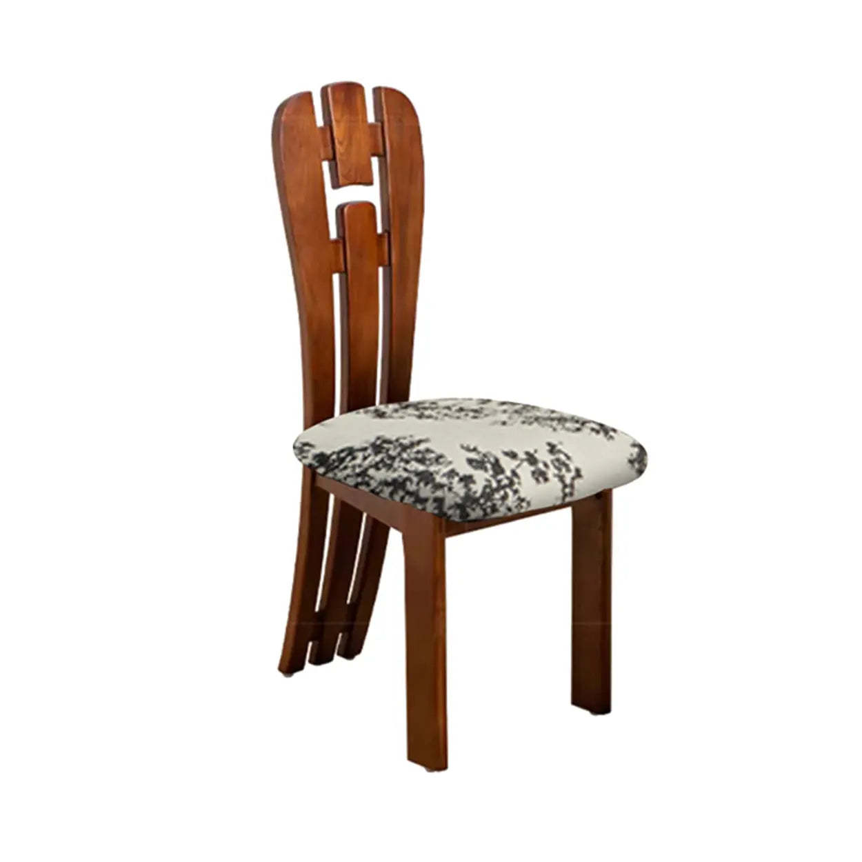 Black Slat-Back Upholstered Rubberwood Dining Chair — Natural Finish