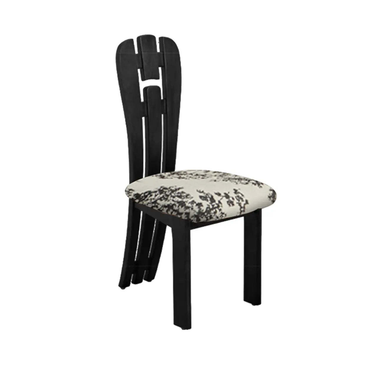Black Slat-Back Upholstered Rubberwood Dining Chair — Nut-Brown