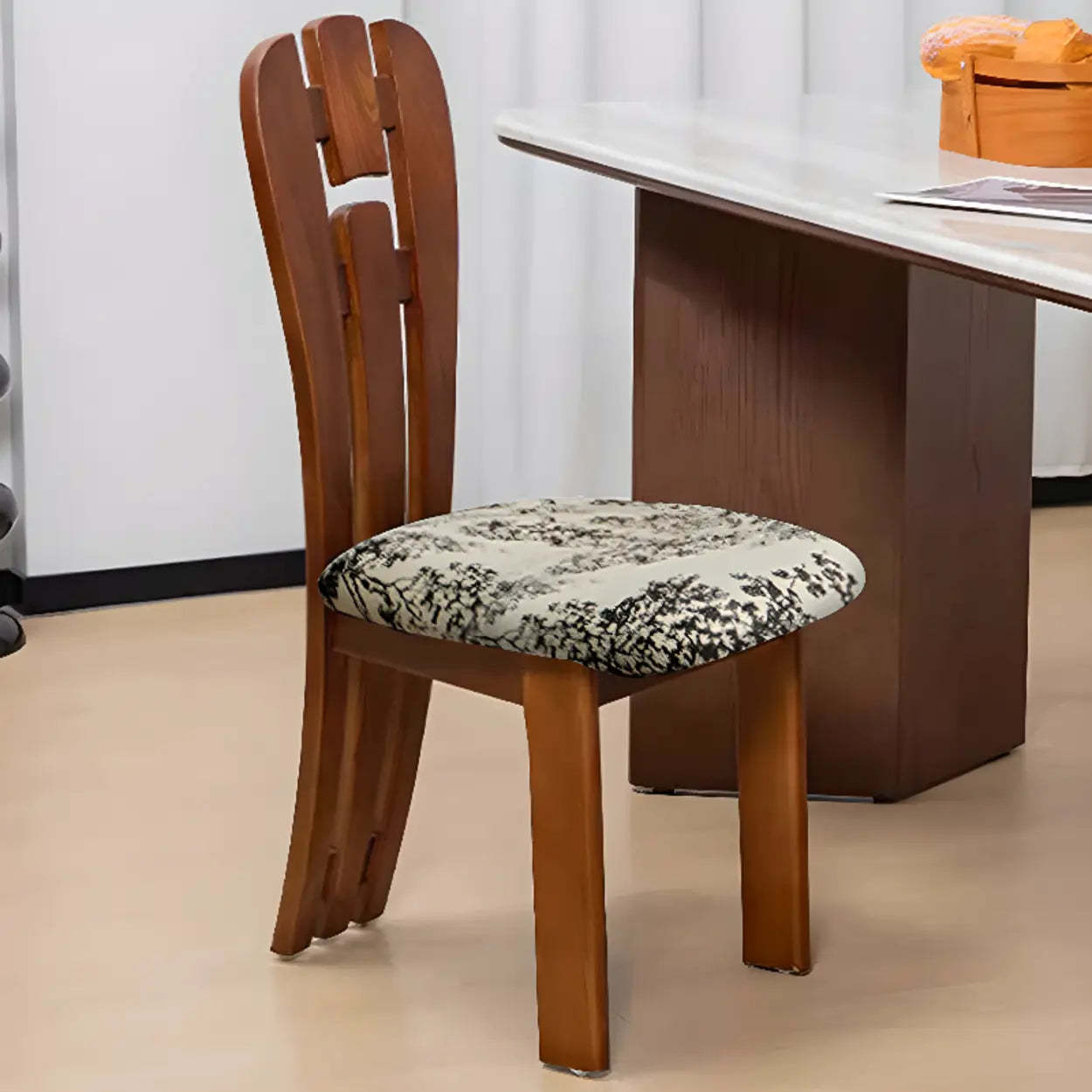 Black Slat-Back Upholstered Rubberwood Dining Chair — Cherry