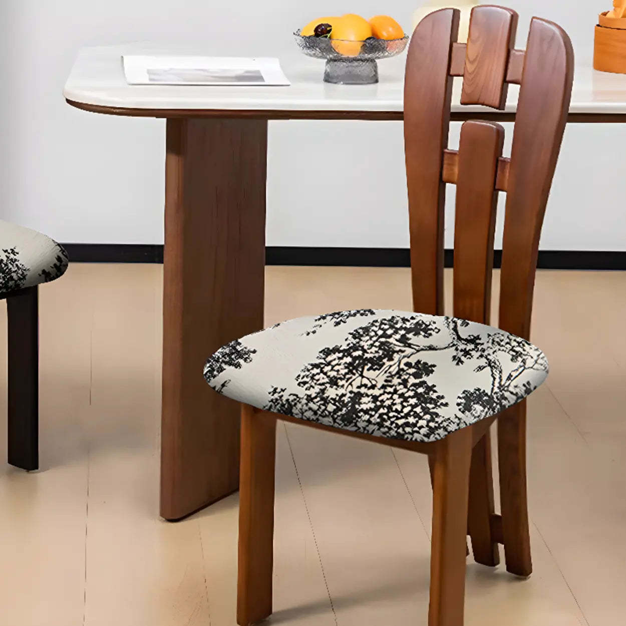 Black Slat-Back Upholstered Rubberwood Dining Chair