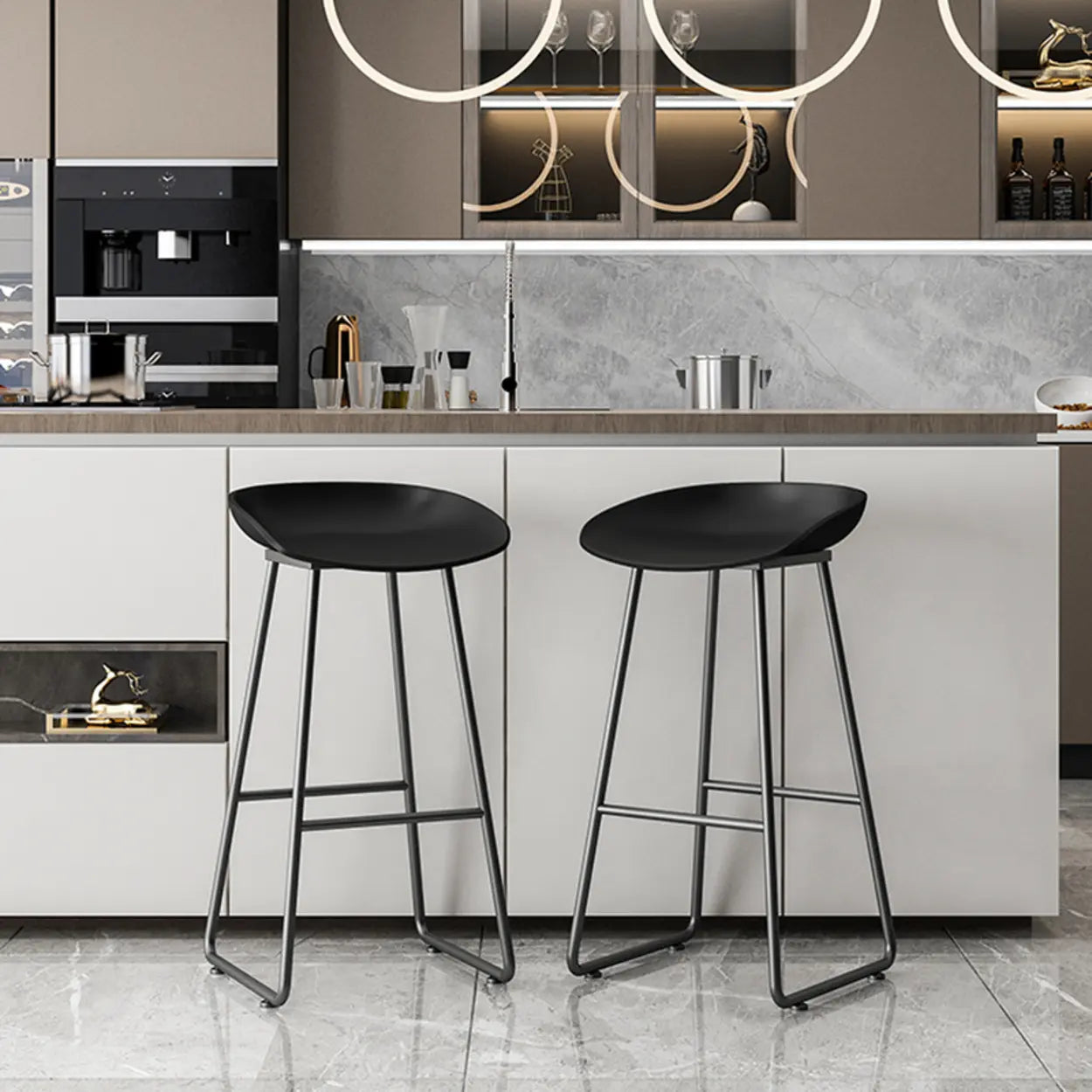 Black Sled Base Curved Bucket Polymer Bar Stool