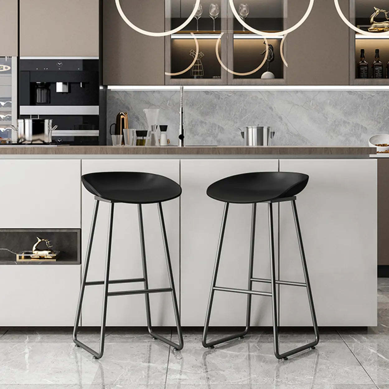 Black Sled Base Curved Bucket Polymer Bar Stool — Black