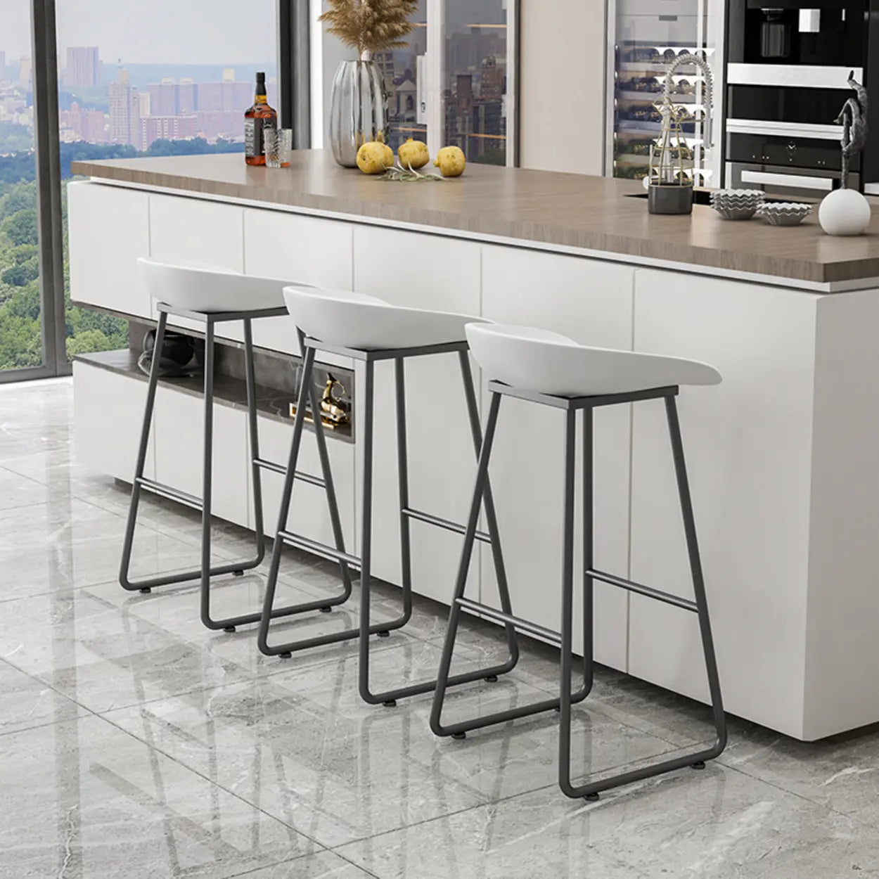 Black Sled Base Curved Bucket Polymer Bar Stool — White