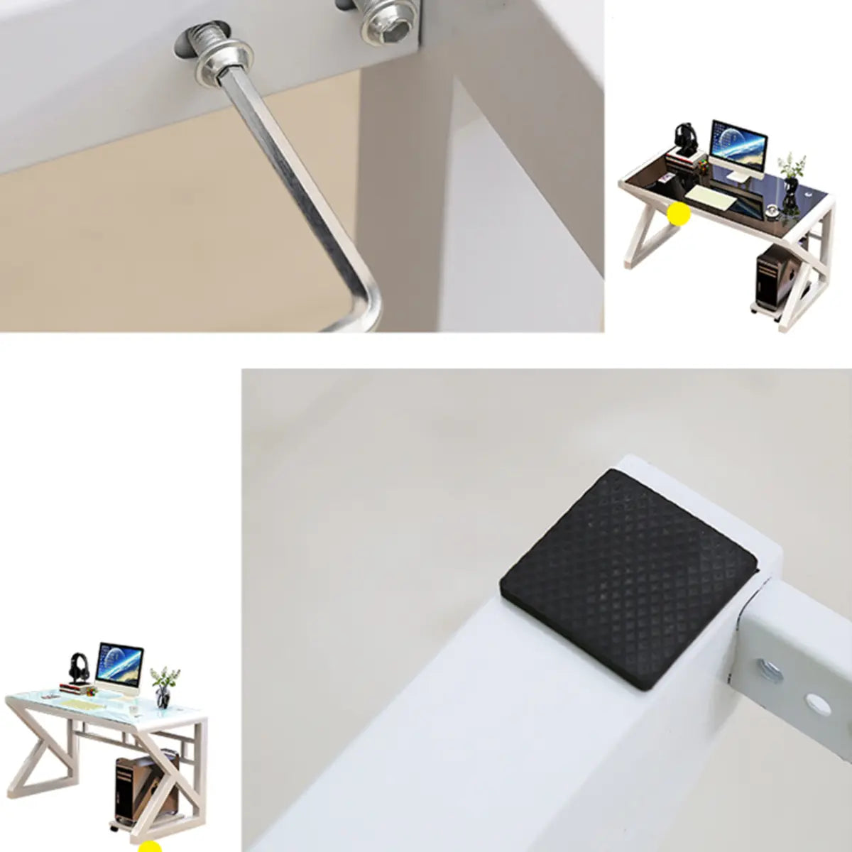 Black Sled Glass Rectangular Computer Desk — White / Without Chairs