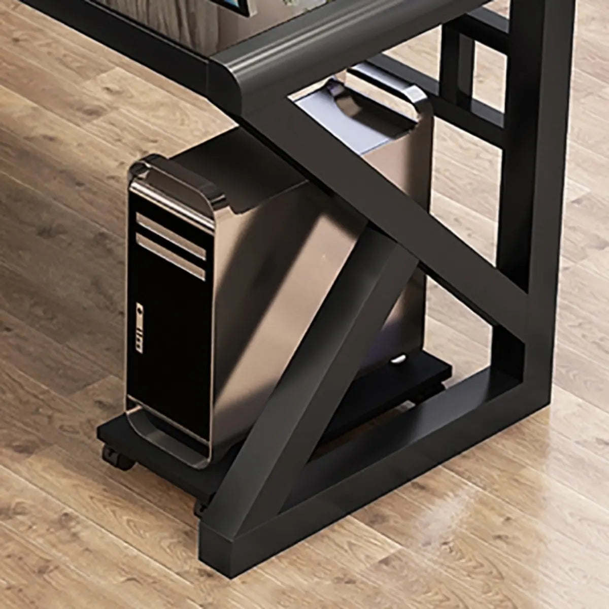 Black Sled Glass Rectangular Computer Desk — White-Black / Without Chairs