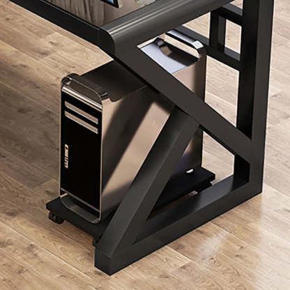 Black Sled Glass Rectangular Computer Desk — White-Black / Without Chairs