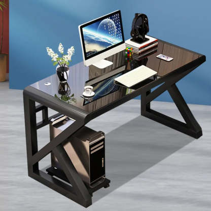 Black Sled Glass Rectangular Computer Desk — Black / Without Chairs