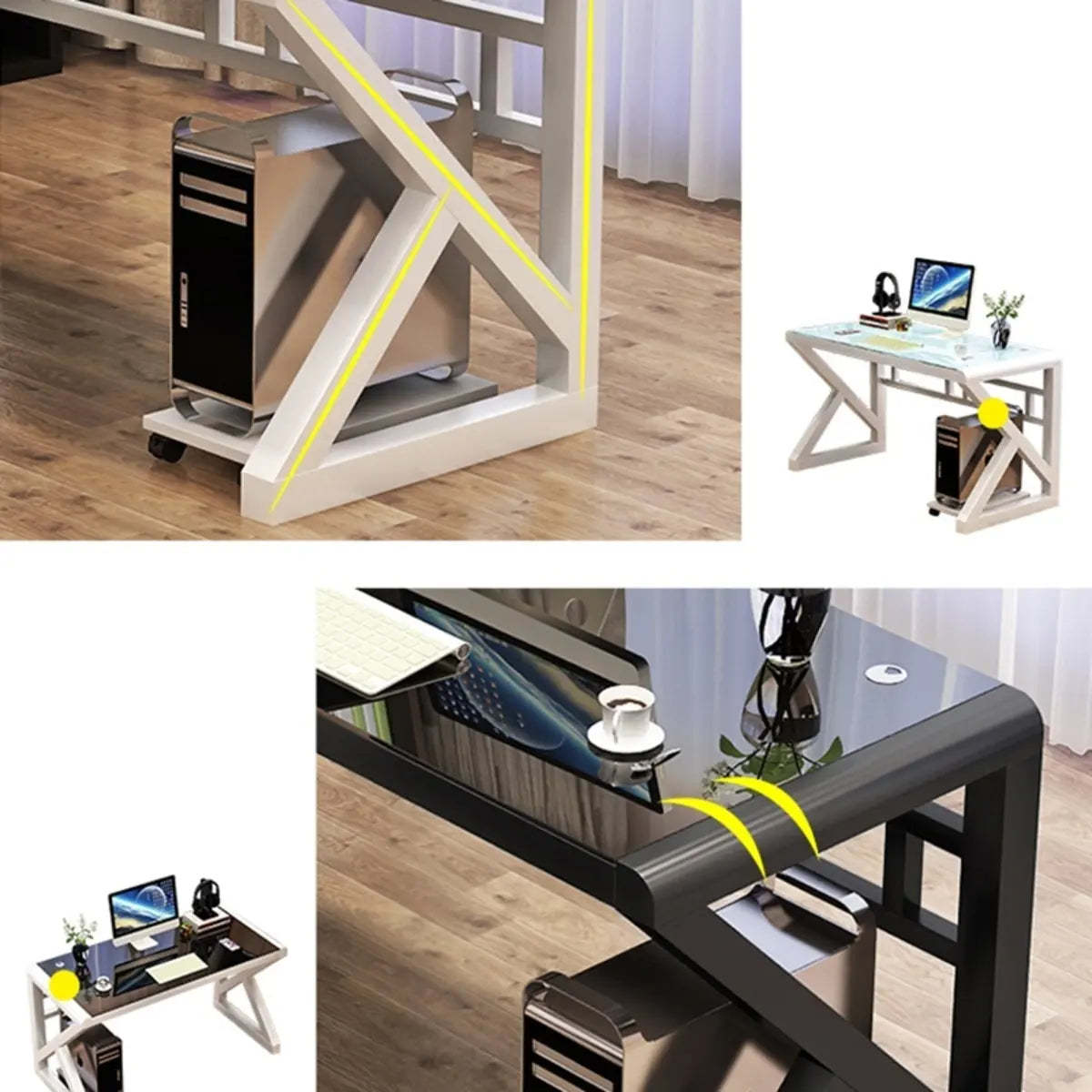 Black Sled Glass Rectangular Computer Desk — White-Black / Without Chairs