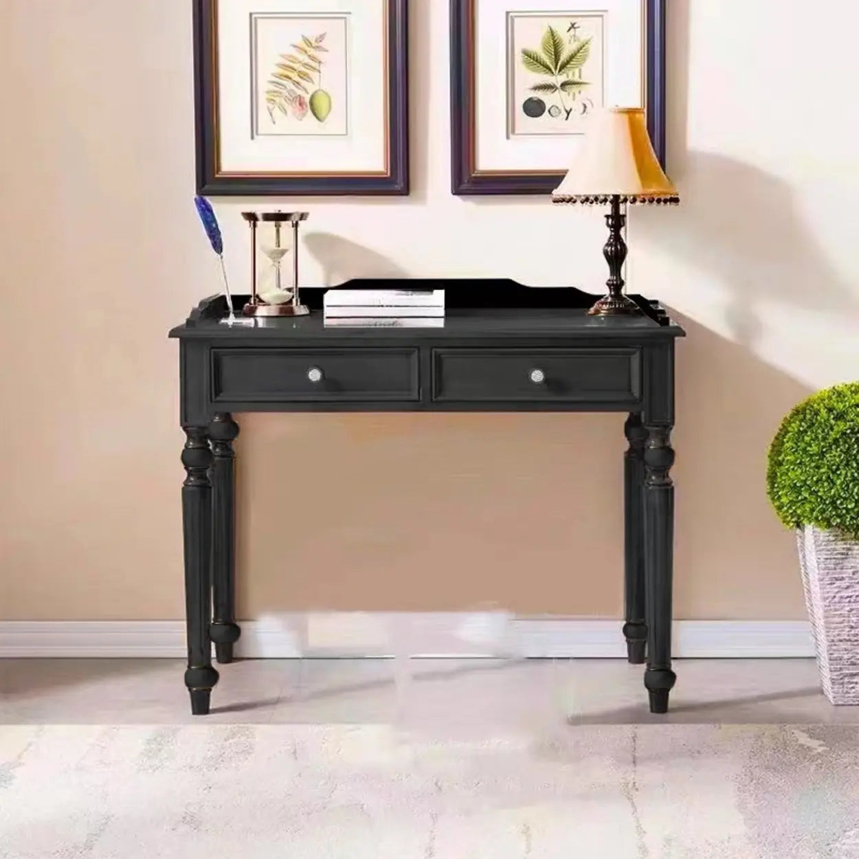 Black Small Wood Writing Desk with Drawers