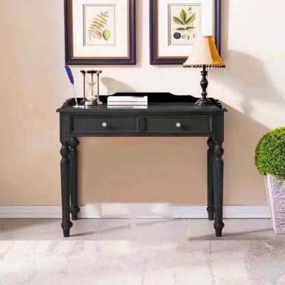 Black Small Wood Writing Desk with Drawers