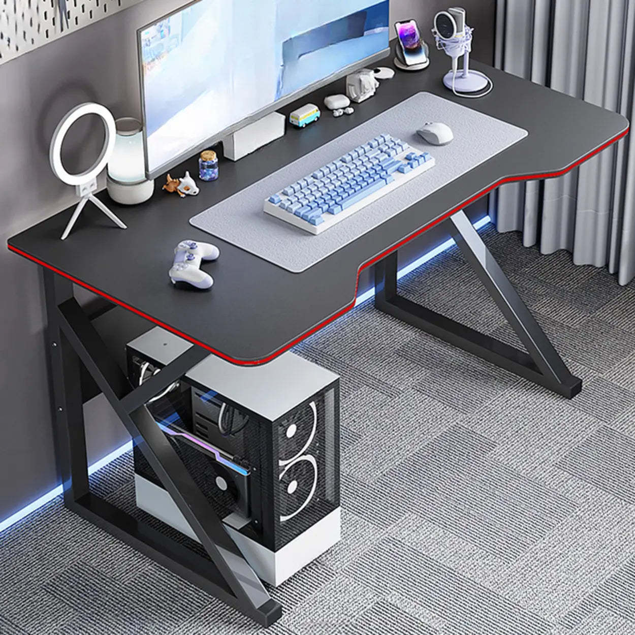 Black Metal Desk with Cable Management — Black / Table Only