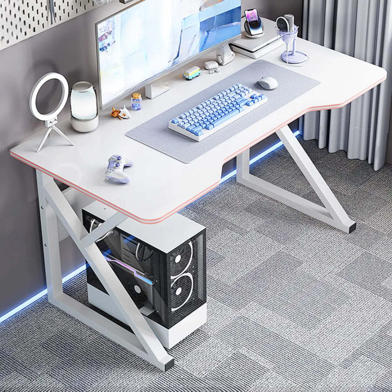 Modern cable desk black metal desks — 47.2" L x 23.6" W x 28.7" H / White