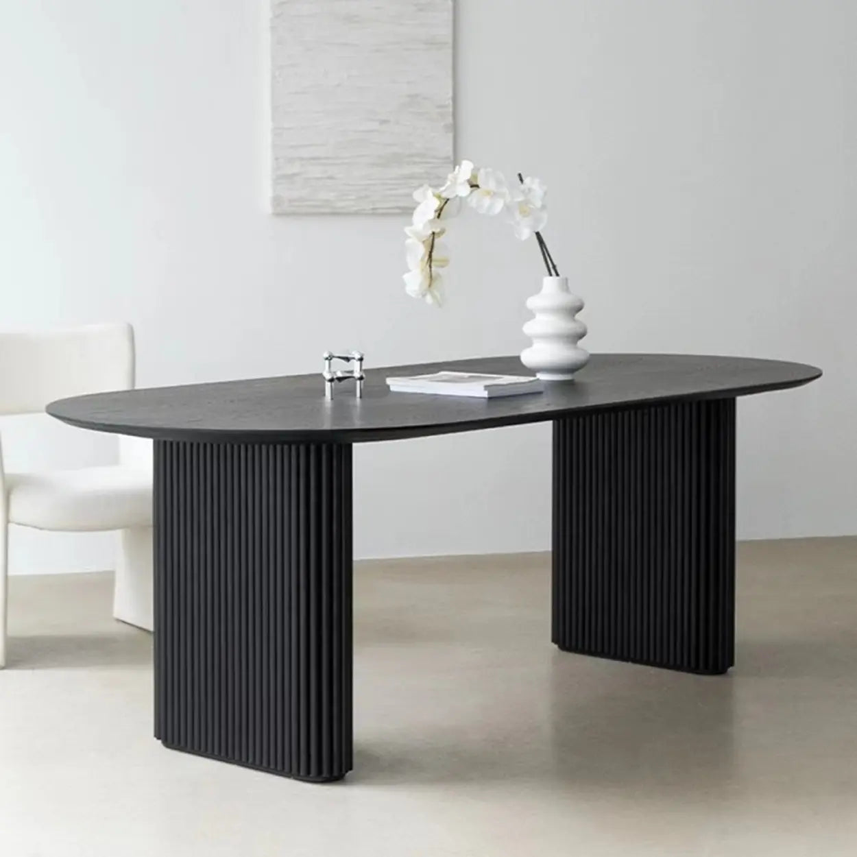 Black Oval Wood Computer Desk