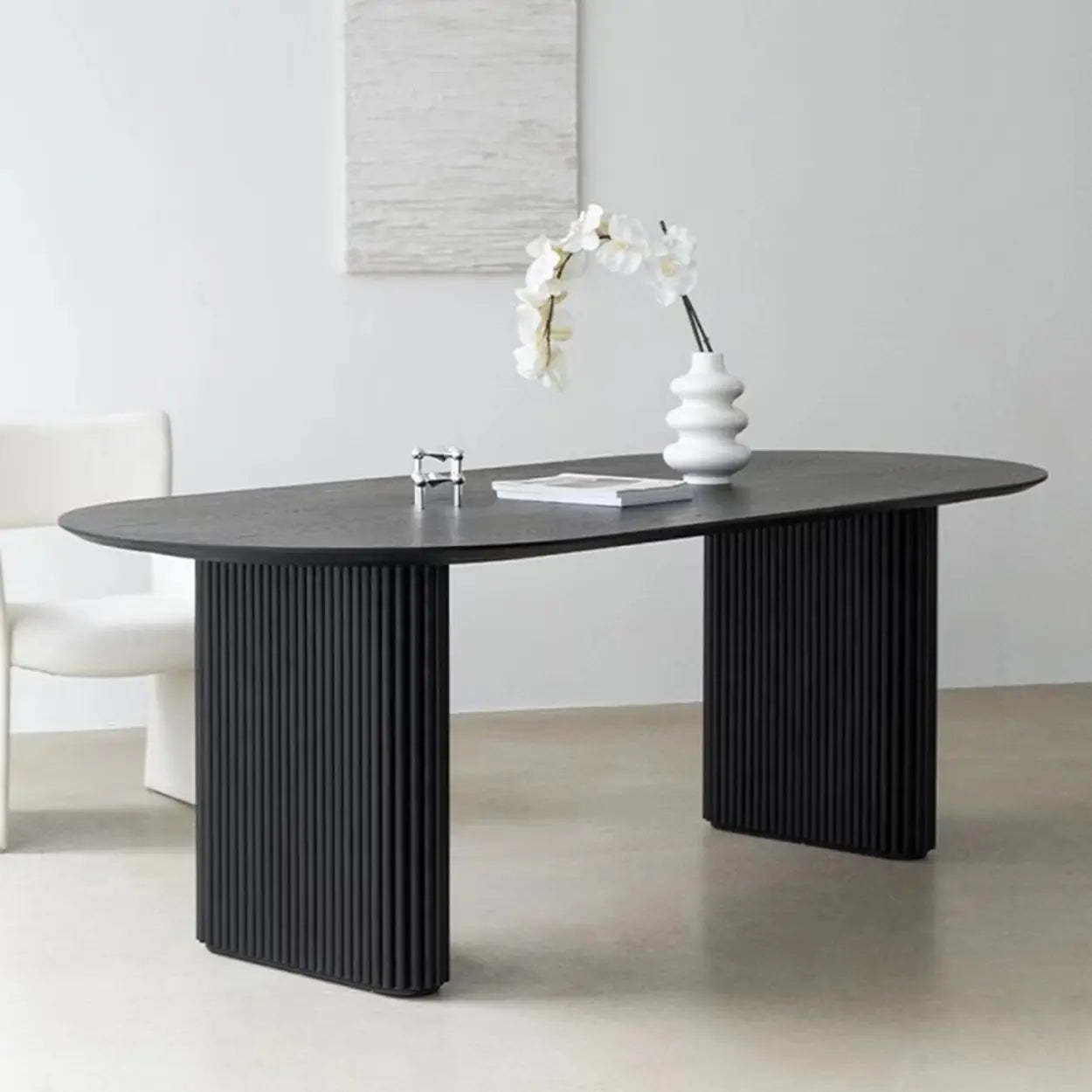 Black Oval Wood Computer Desk — Table Only