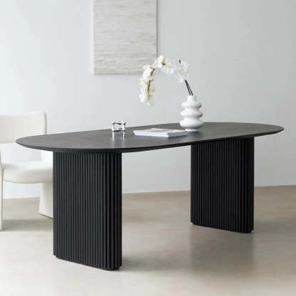 Black Oval Wood Computer Desk — Table Only