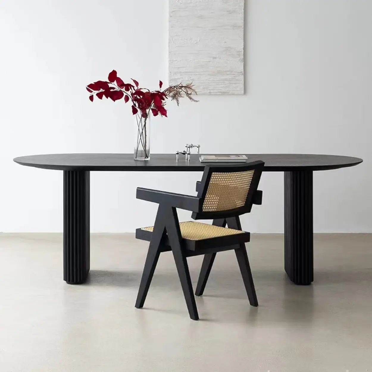 Black Oval Wood Computer Desk — Table Only