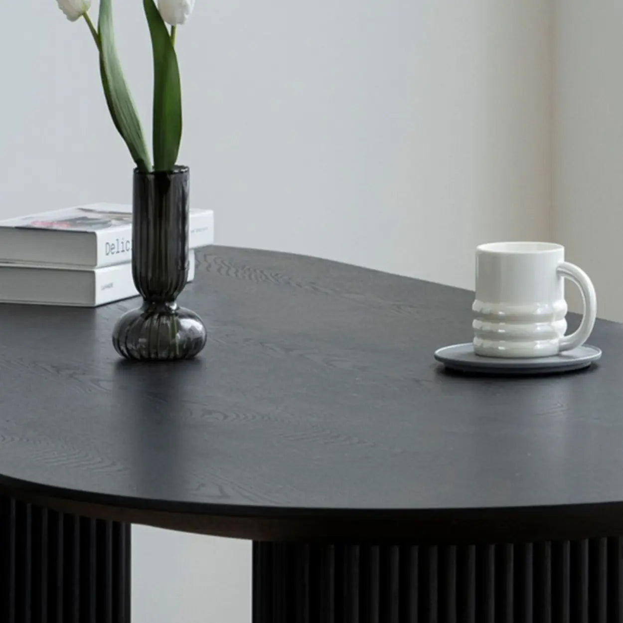 Black Oval Wood Computer Desk — Table Only