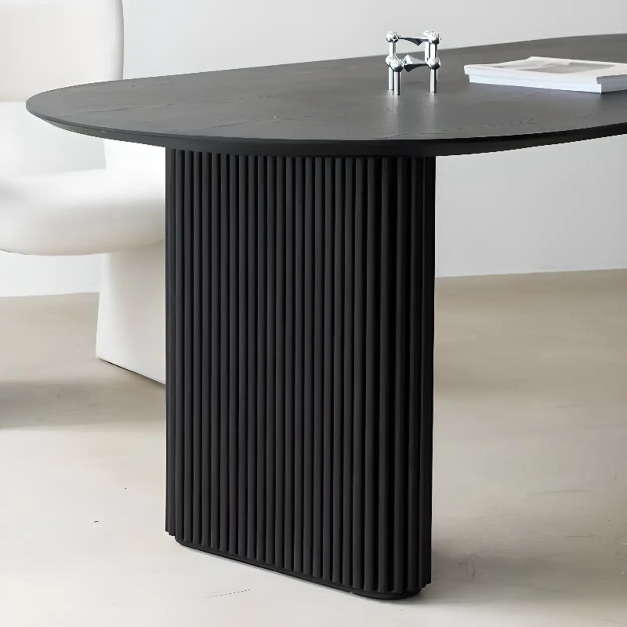 Black Oval Wood Computer Desk — Table Only