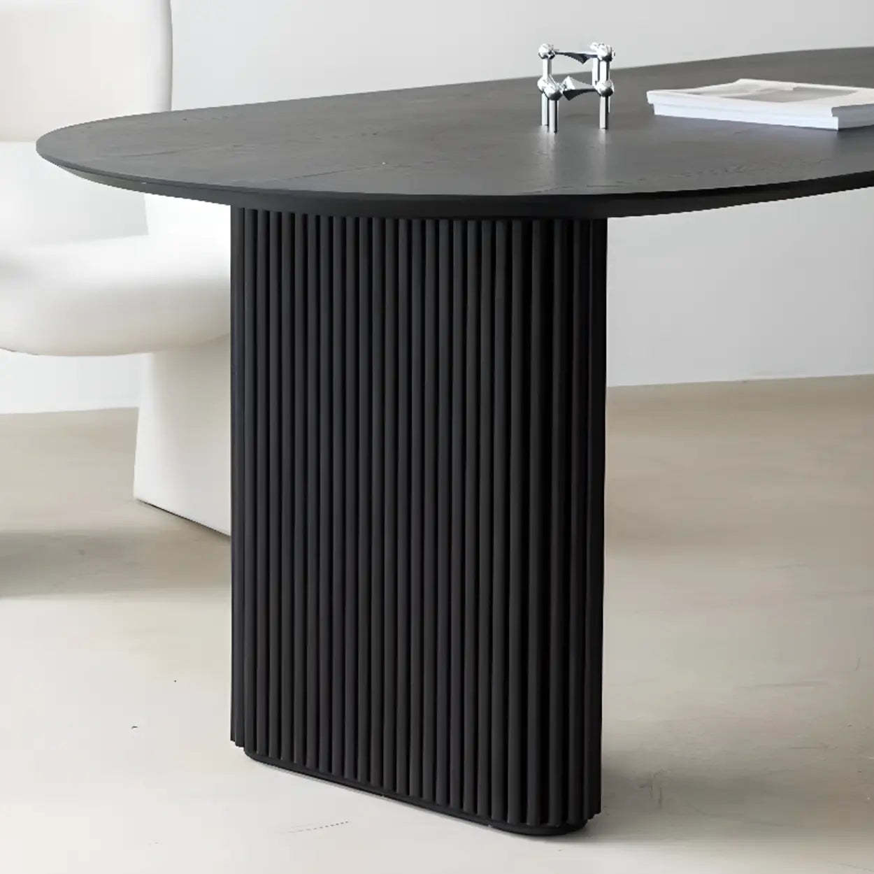 Black Oval Wood Computer Desk — Table Only