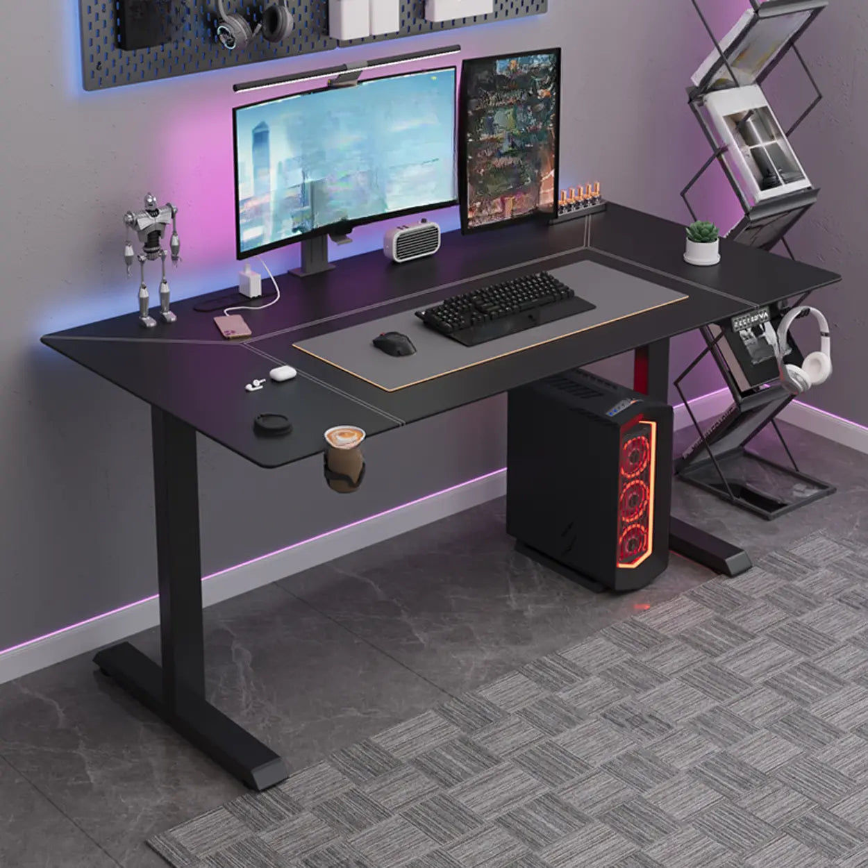 Black Rectangular Leather Computer Desk