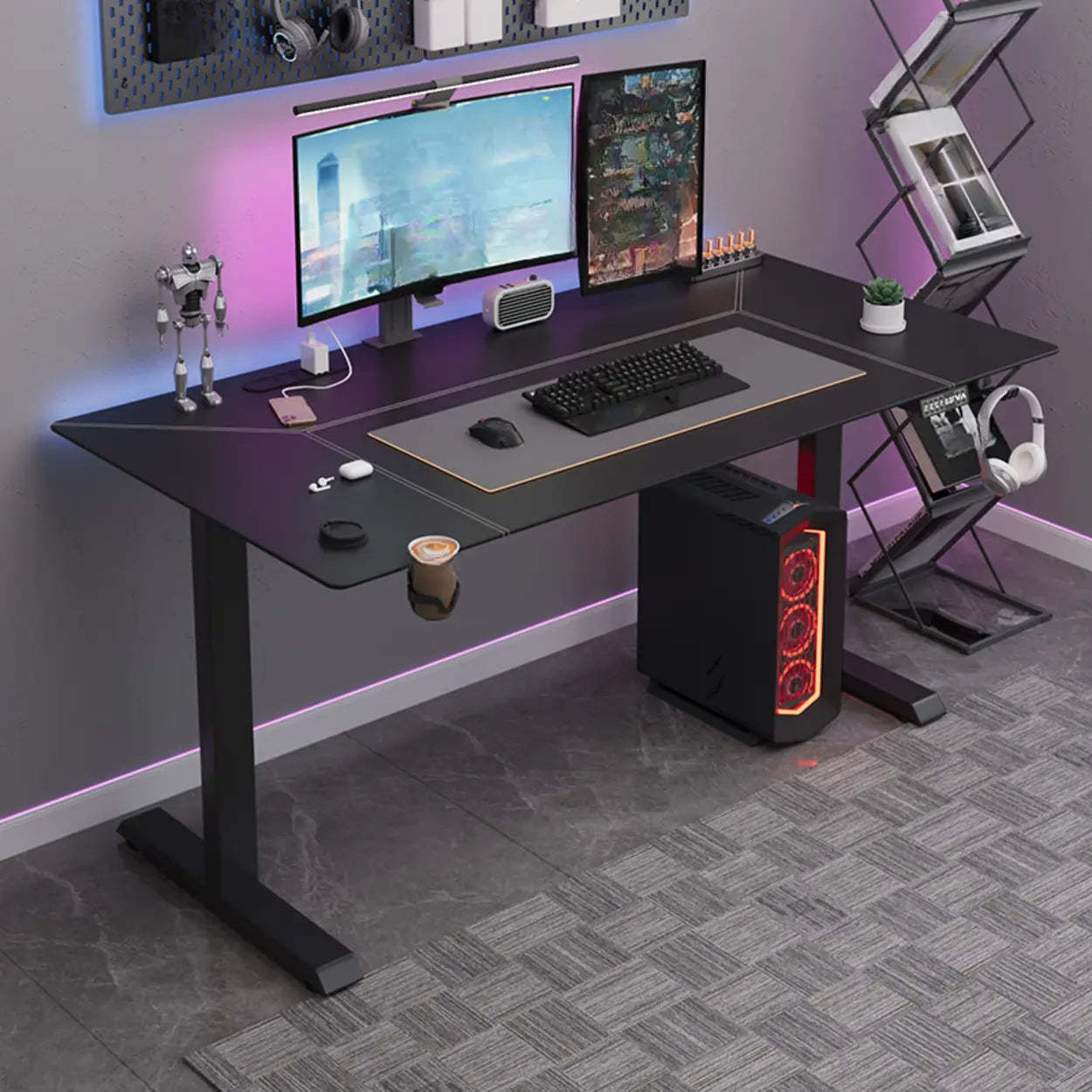 Black Rectangular Leather Computer Desk