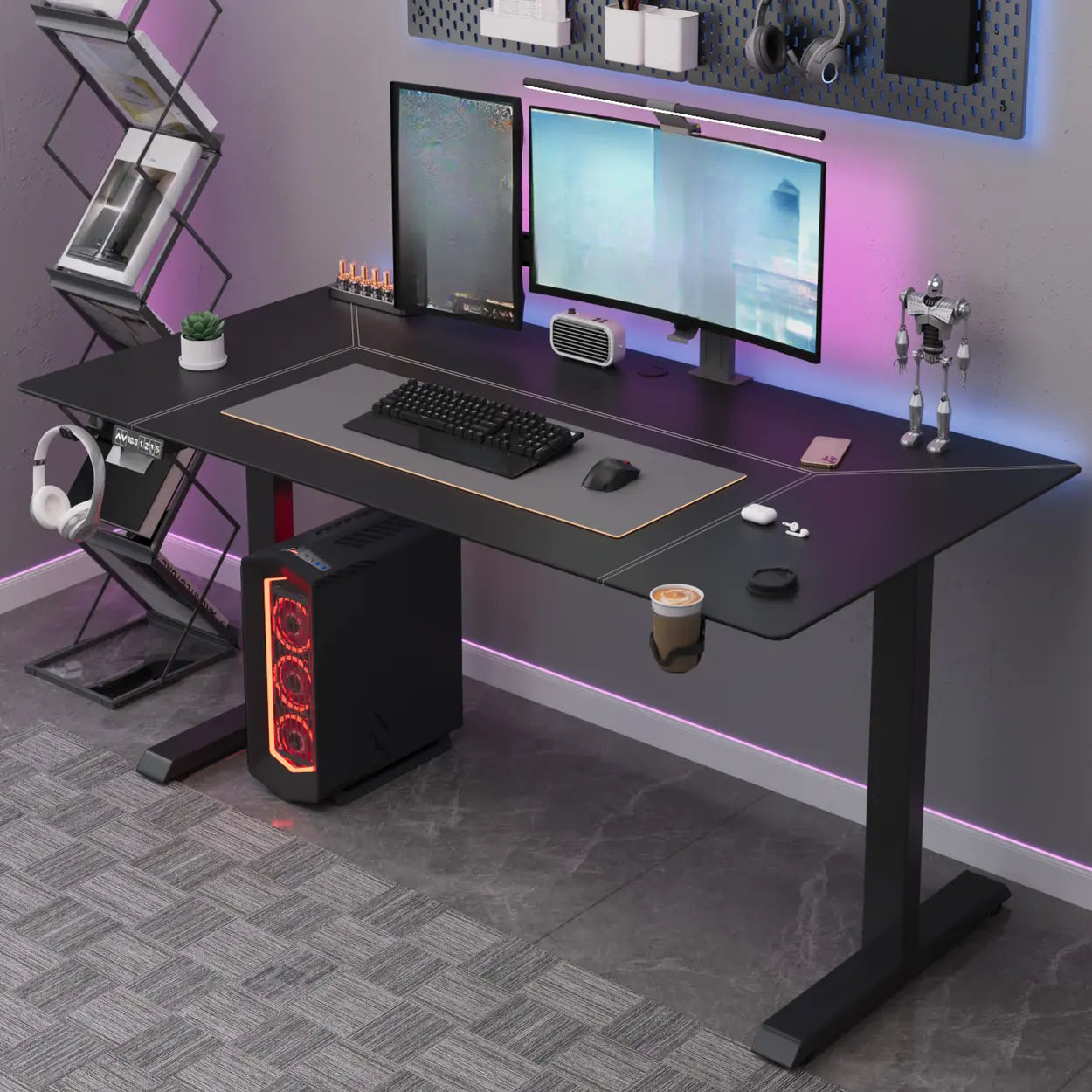 Black Rectangular Leather Computer Desk