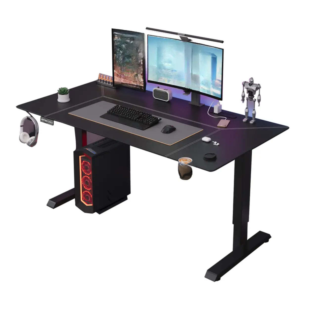 Black Rectangular Leather Computer Desk