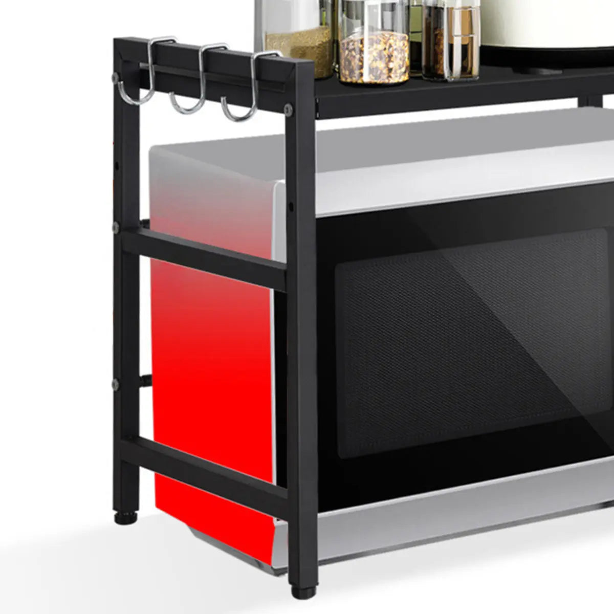 Black Steel Baker's Rack with Microwave Shelf and Hooks