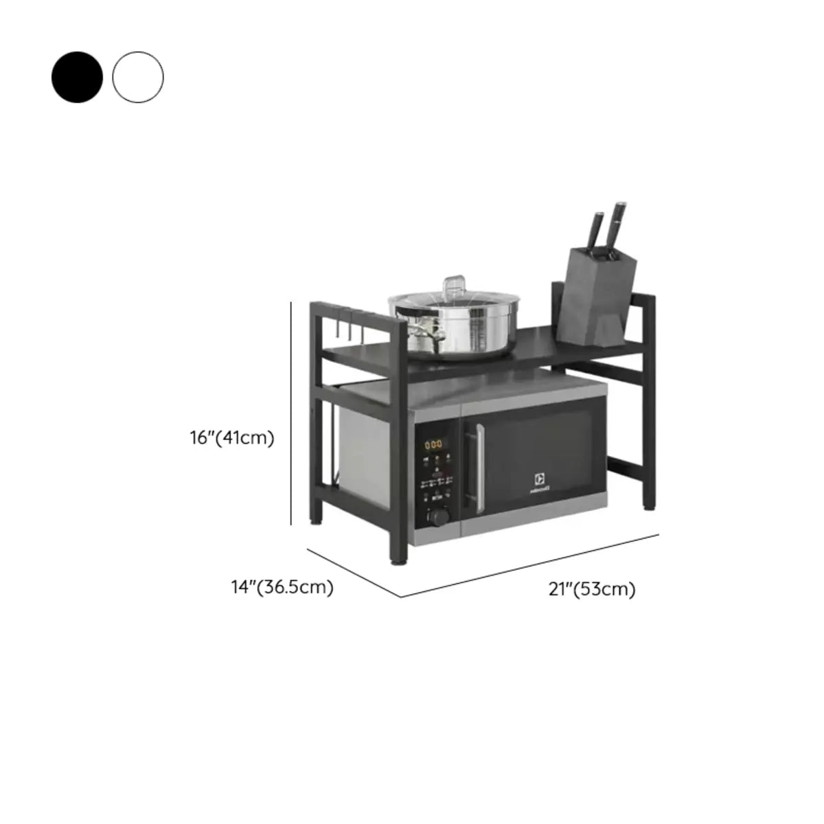 Black Steel Baker's Rack with Microwave Shelf and Hooks