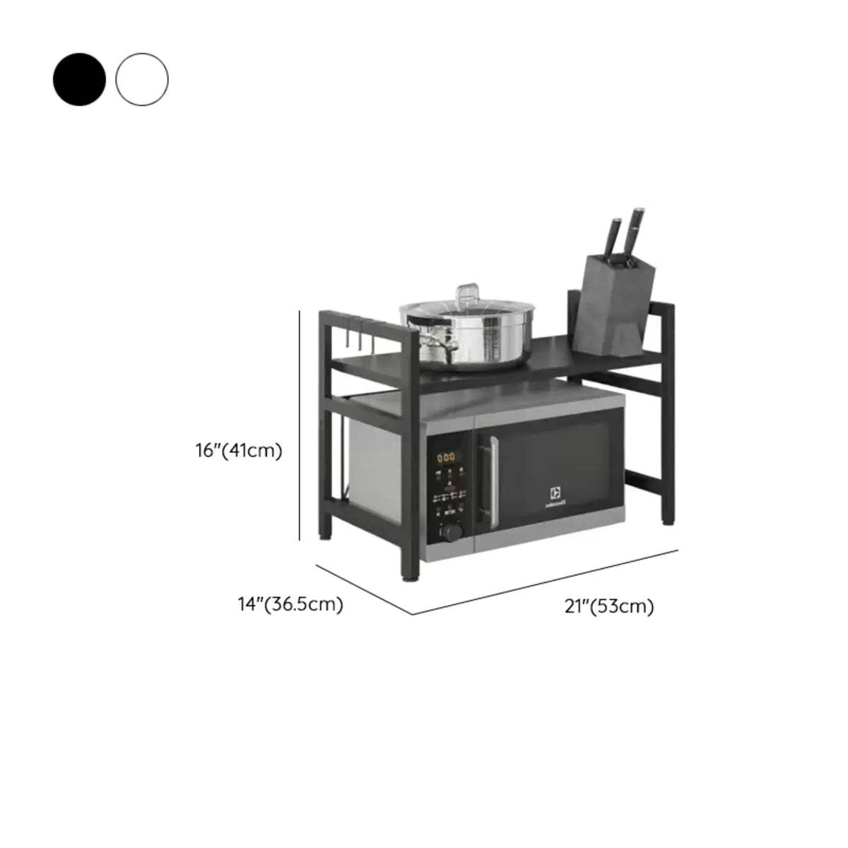 Black Steel Baker's Rack with Microwave Shelf and Hooks