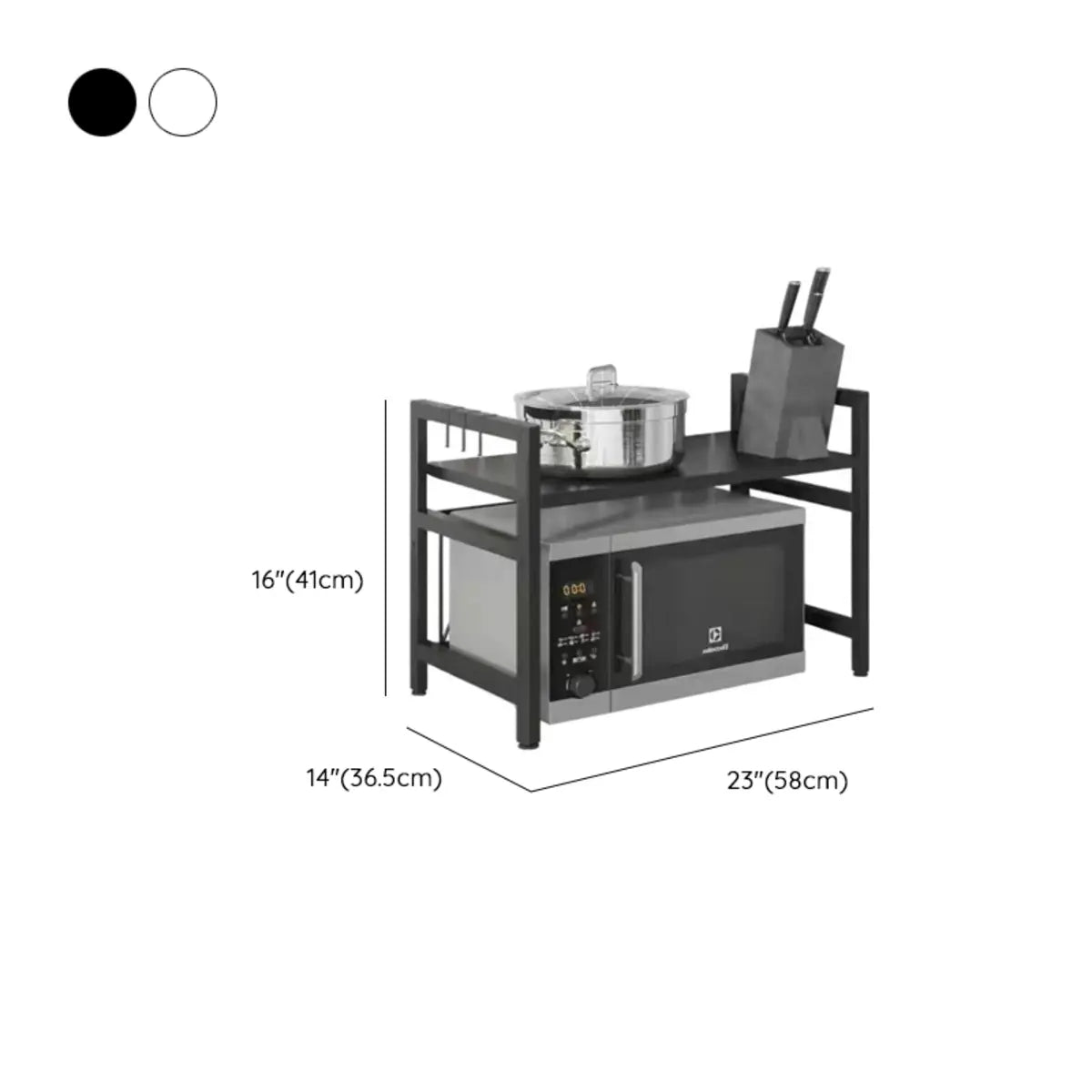 Black Steel Baker's Rack with Microwave Shelf and Hooks