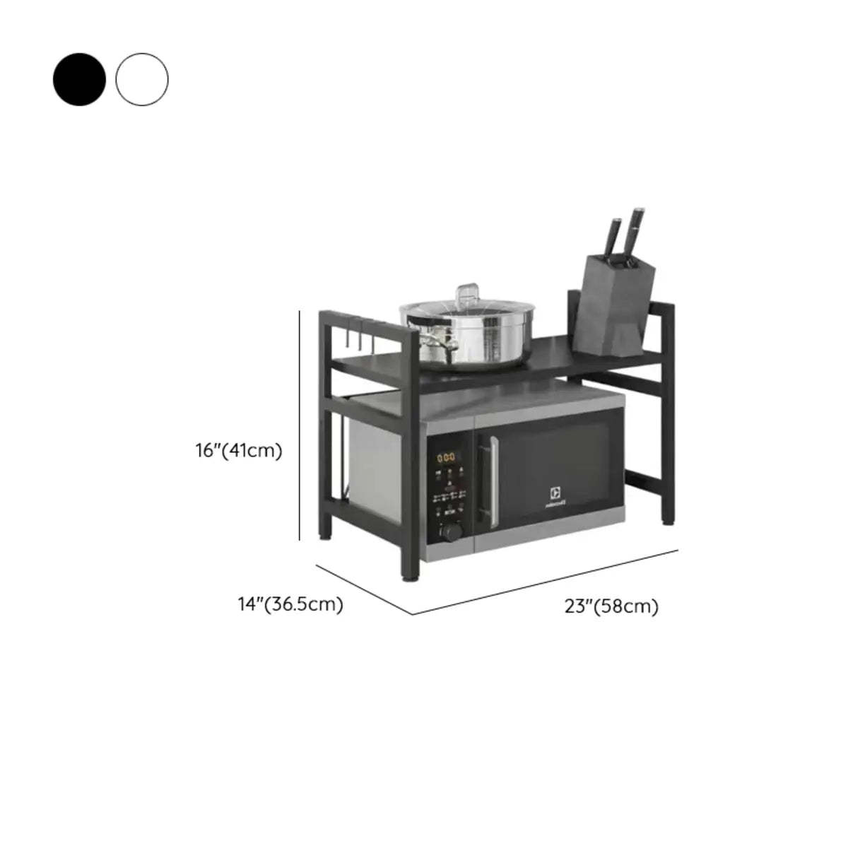 Black Steel Baker's Rack with Microwave Shelf and Hooks
