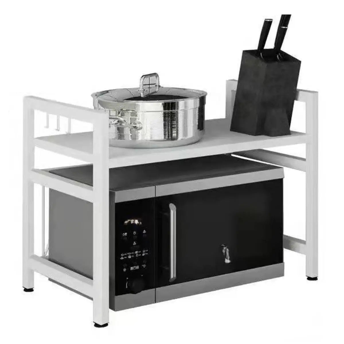 Black Steel Baker's Rack with Microwave Shelf and Hooks — Black / Knife Rack & Chopstick Holder & Chopping Board Rack & Hook